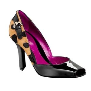 Sergio Rossi Peep Toe D’Orsay Pumps Black Patent Leather Leopard Pony Hair IT 37